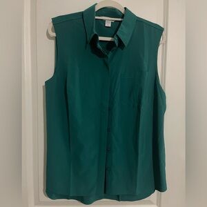 Athleta green everlasting button down collared tank NWT